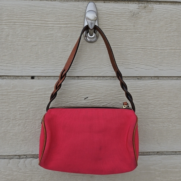 Dooney & Bourke hot pink canvas small purse with brown leather strap - Picture 2 of 15